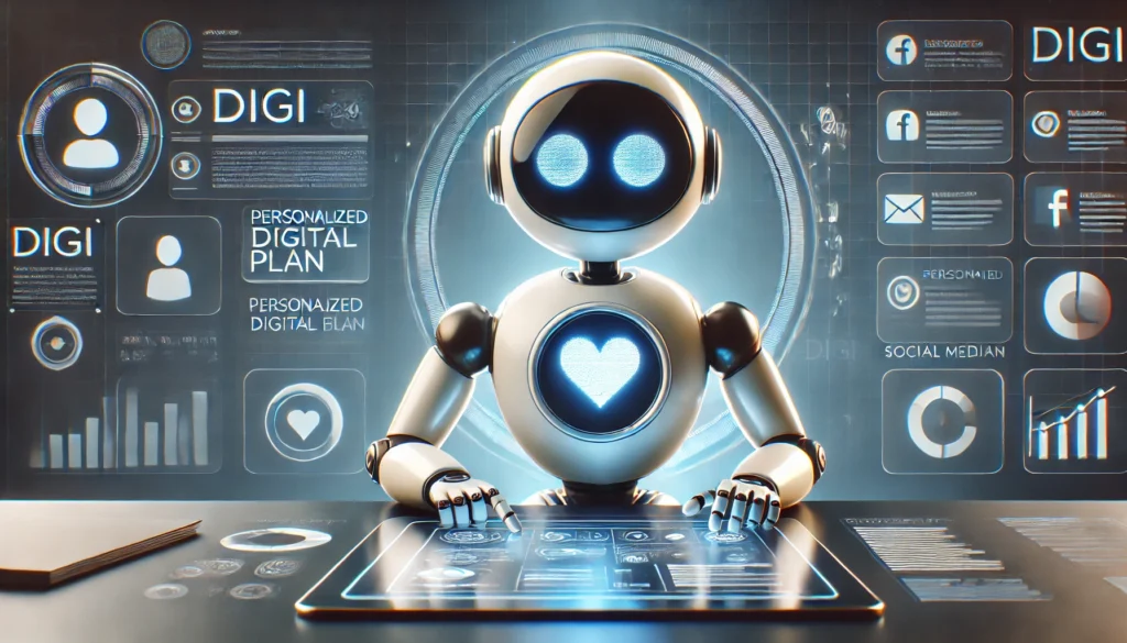 Robot de Digital Innova mostrando el proceso de trabajo en un plan de marketing digital personalizado