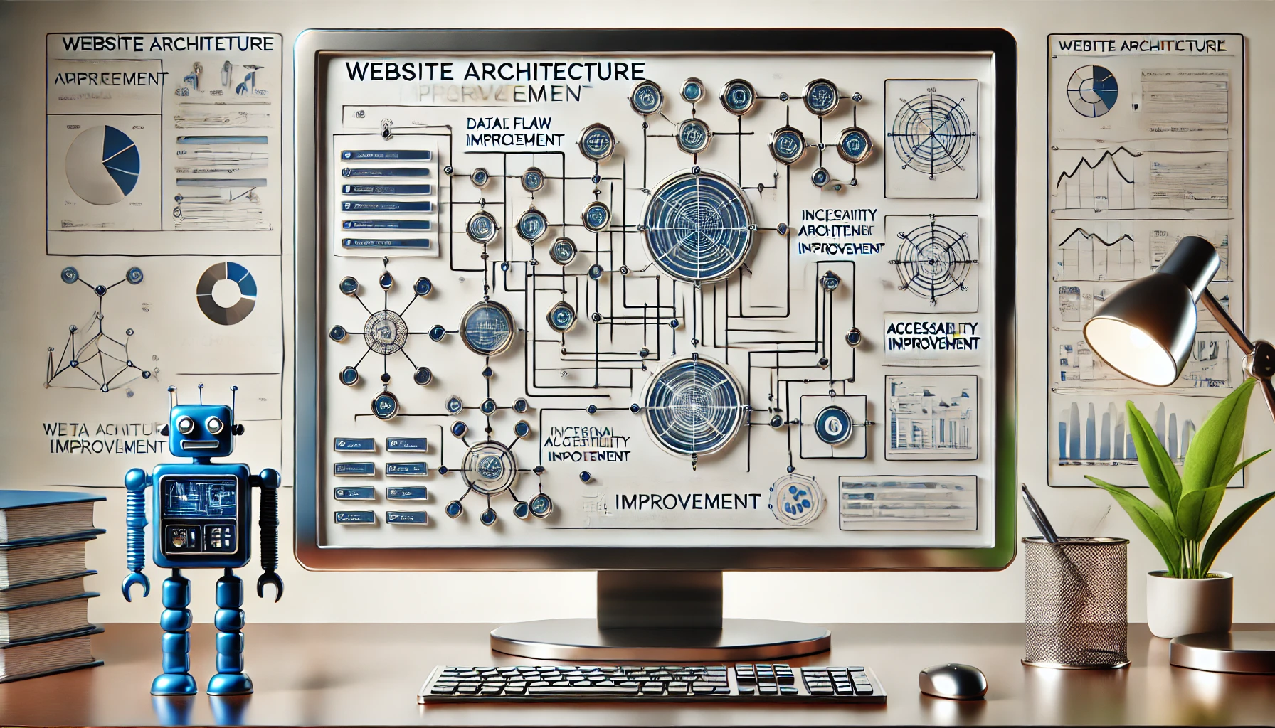 Visualización detallada de la mejora en la arquitectura interna del sitio con diagramas de flujo de datos y estructuras jerárquicas de enlaces